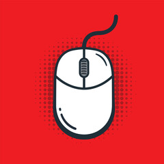 computer mouse pop art icon with red halftone background