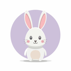 Fototapeta premium Adorable illustration of a white cartoon bunny rabbit with a purple background design