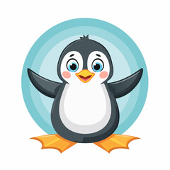 Naklejka premium Adorable cartoon penguin with open arms standing against a blue circular background