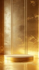 3D Gold podium with stage product display. Minimal scene for mockup products, stage showcase, promotion display.