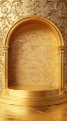 3D Gold podium with stage product display. Minimal scene for mockup products, stage showcase, promotion display.