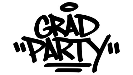 Graffiti tag “Grad Party” in bold black letters on transparent background. Urban street art style with festive and energetic vibe, perfect for graduation celebrations and party graphic projects.
