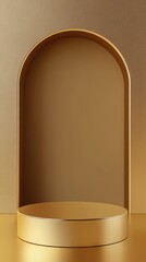 3D Gold podium with stage product display. Minimal scene for mockup products, stage showcase, promotion display.