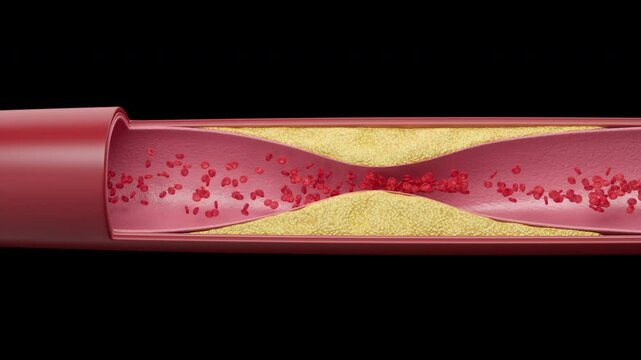 3d animation of narrowed blood vessel due to atherosclerosis, Symptoms of high cholesterol in the blood