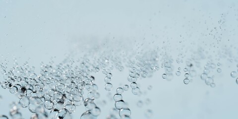 Abstract grid of transparent bubbles on light blue background, nature, freshness or spa background concept, selective focus