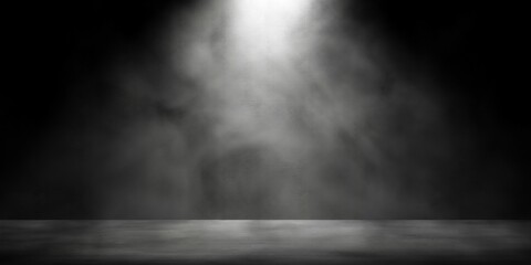 Smoke or fog in concrete room with spotlight, concrete wall and floor background, horror, halloween or product presentation template
