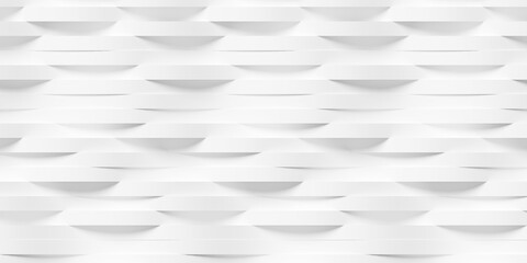 White smooth sine curves or waves geometry randomly shifted background wallpaper banner, flat lay top view