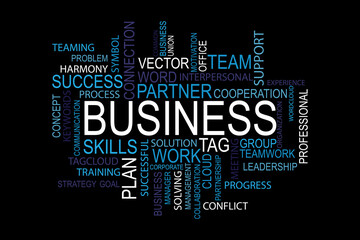 word cloud template Design on black background .Concept of Business.
