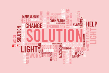 word cloud template Design on black background .Concept of Solution.