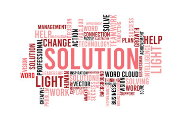 word cloud template Design on black background .Concept of Solution.