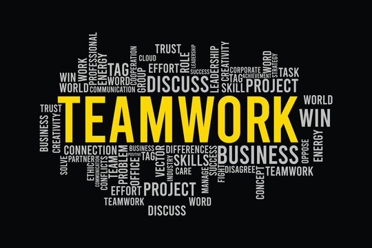 word cloud template Design on black background .Concept of Teamwork.