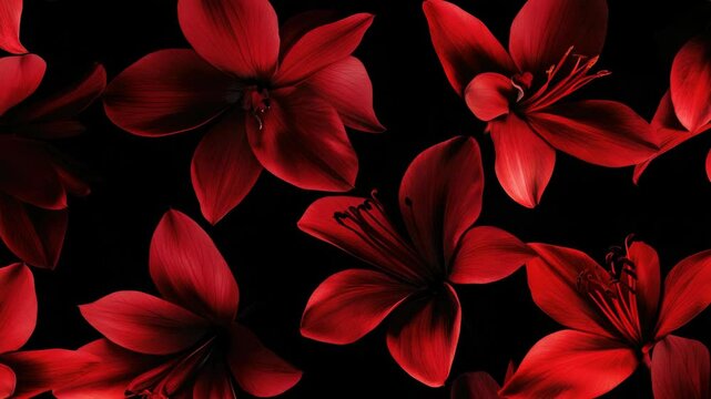 Close-up of deep red flowers with long stems and petals, set against a blurred background.