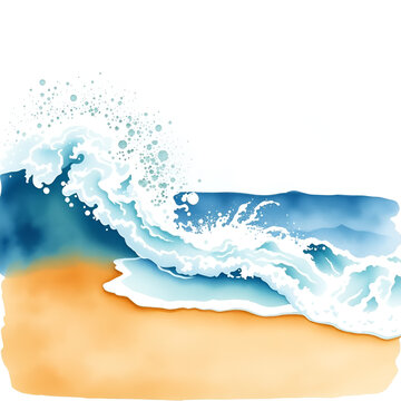 Ocean or sea wave and spindrift on the shore, watercolor hand drawn illustration. spindrift. illustration. Sundrift. Illustration