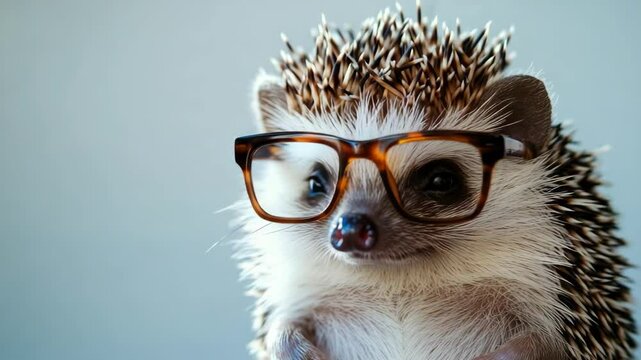 Adorable hedgehog wearing glasses and looking very human-like.