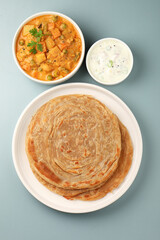 Parotta & Kurma with Raita. South Indian dish