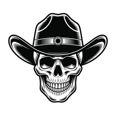 Vintage Skull Wearing a Cowboy Hat Illustration