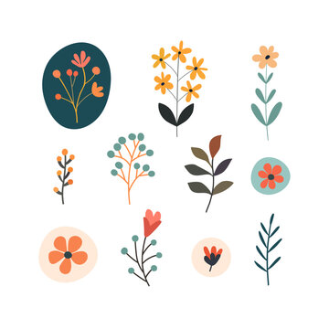 Set of stylized flowers. Vector illustration.