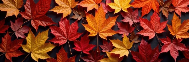 Fototapeta premium Rich tapestry of fallen autumn leaves Deep hues, intricate leaf design , oak, foliage, autumnal