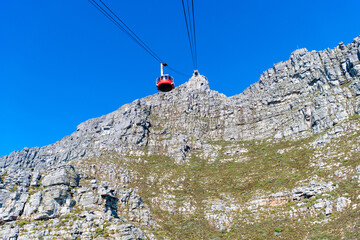 High place on the blue sky background, hard mountain.