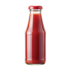 Tomato Ketchup Bottle: A realistic glass bottle of tomato ketchup with a red cap, PNG file for mock-up