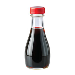 Soy Sauce in Glass Bottle: A traditional glass soy sauce bottle with a red plastic cap, PNG file for mock-up