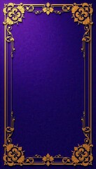 Deep purple card, ornate gold emblem & floral print , ornate, retro