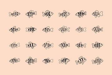 Clown Loach, aquarium fish line art illustration