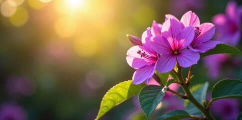 Sun-drenched purple blossoms, vibrant petals & leaves , plant, garden