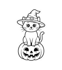 Halloween Pumpkin with Cat and eerie atmosphere Vector illustration