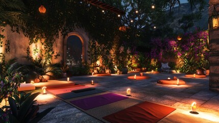 116. Evening patio yoga session with ambient ground lights