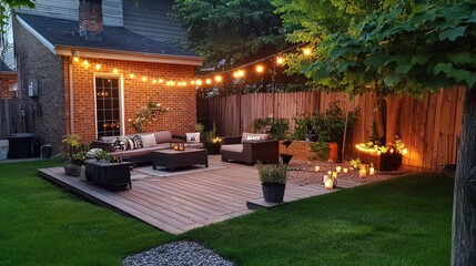 120. Small backyard patio setup with cozy ambient glow