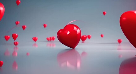 Red hearts float on a blue background with delicate white lines connecting them 4K - Powered by Adobe