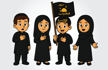 Shia Kids Celebrating Muharram Cartoon Character Vector Template