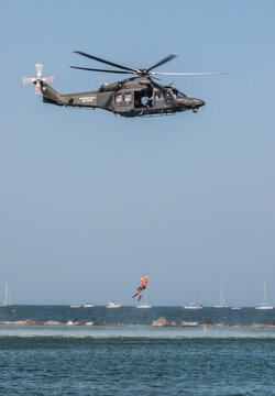 AW139 of Italian Army performs a SAR demo in a summer airshow