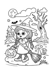 Halloween Pumpkin with Witch casting spell Vector illustration