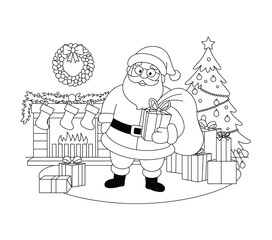 Santa with gift in festive celebration Vector illustration