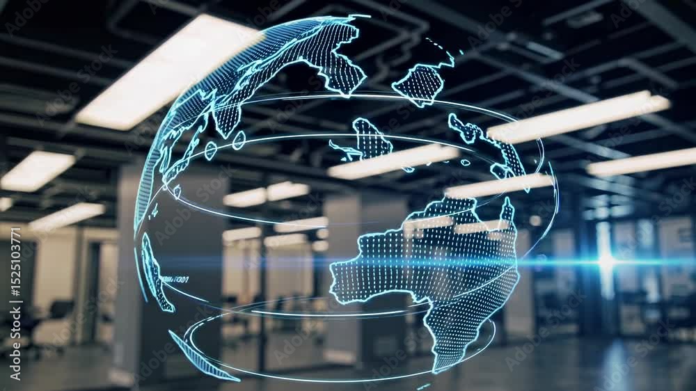 Aufkleber Digital globe displayed in a modern office setting with advanced technology during a busy workday