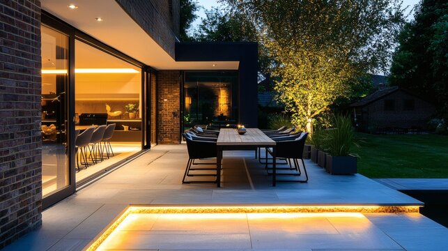 148. Creative seating on patio with ambient accent lighting