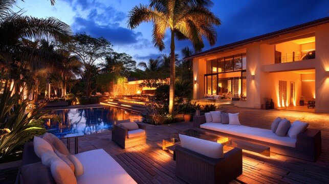 149. Decorative lighting illuminating modern garden patio