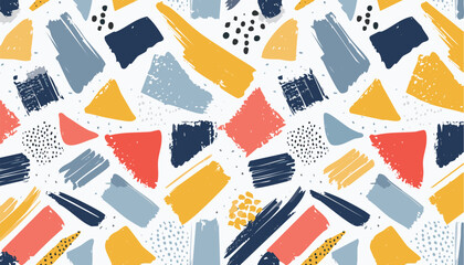 Abstract Geometric Seamless Pattern with Hand-Drawn Futuristic Brush Textures &ndash; Modern Vector Background Design