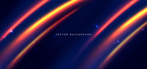 Obraz premium Light effect red curved motion speed movement on dark blue background.
