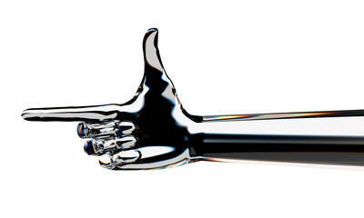 Glass android hand showing or pointing left gesture. Isolated AI or automated concept. 3d rendering