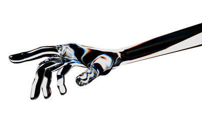 Glass android hand touch gesture. Isolated AI or automated concept. 3d rendering