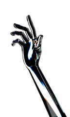 Reflection glass android hand touch gesture. Isolated AI or automated concept. 3d rendering