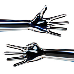 Set of two glass android hands showing four and five fingers. Isolated AI or automated concept. 3d rendering