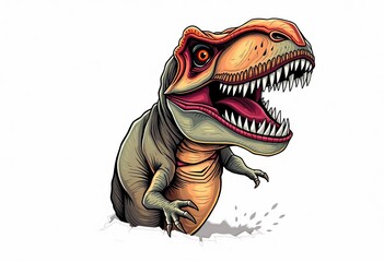 Naklejka premium Vector hand-drawn T-Rex roaring, bursting from ripped paper background , angry, texture