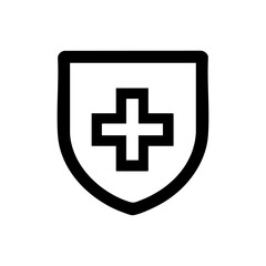 Fototapeta premium Simple vector of a medical shield featuring a prominent cross inside.