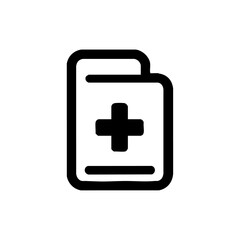 Obraz premium Black icon of a medical folder with cross symbol in minimalist style.