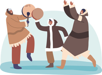 Happy Eskimo family dancing vector illustration