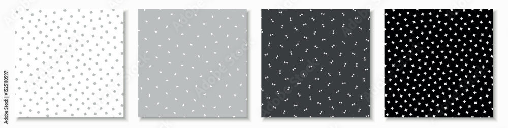 Aufkleber Collection of seamless geometric minimal patterns - black, white and gray design. Abstract simple unusual monochrome backgrounds. Elegant fabric prints